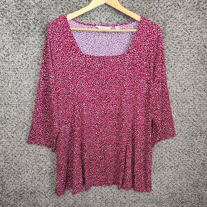 Susan Graver Top Womens Plus 2X Pink Liquid Knit Blouse Square‎ Neck Stretch